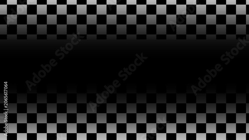 A checkered pattern seamlessly scrolling horizontally on the top and bottom borders with a dark central copy space.