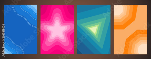 Abstract geometric backgrounds with layered shapes and vibrant colors. Suitable for flyer, brochure, banner, book cover, poster, and other template designs.