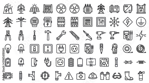 Electrical power grid and industrial utility line icons.