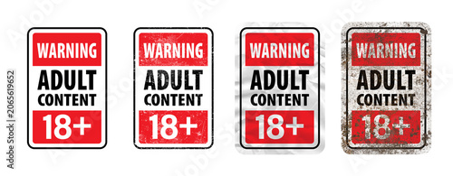 Canvastavla Set of Warning Adult Content 18+ Signs, Vintage Grungy and Clean Restriction Not