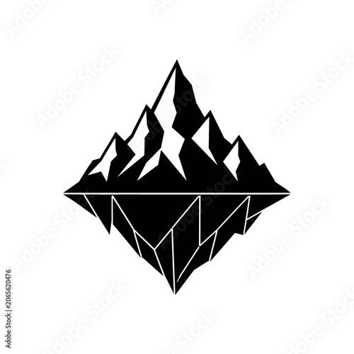 Geometric mountain peak silhouette with inverted reflection on white background