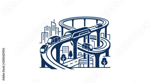Photography Smart city transportation network with autonomous pods and overpasses
