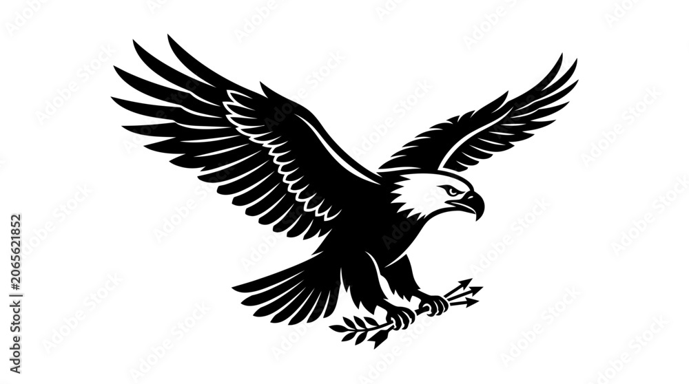 Fototapeta premium American bald eagle, flying eagle, black and white vector, wildlife illustration, patriotic symbol