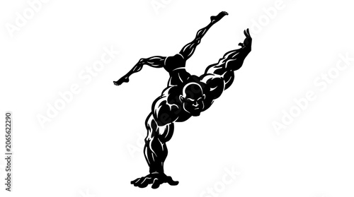 Muscular man doing handstand exercise.