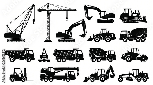 Industrial Machinery Silhouettes Collection for Engineering Construction and Infrastructure Projects
