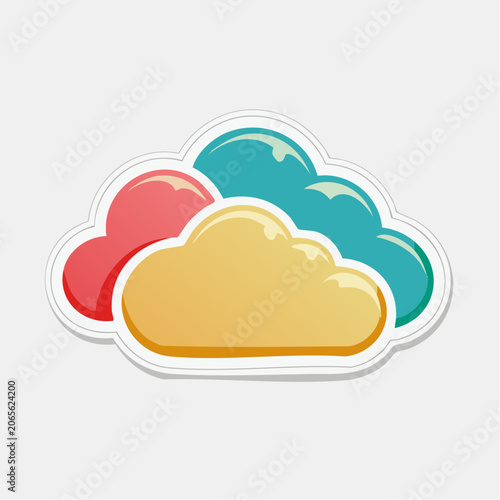 Stylized Cloud Icons in Red, Yellow, and Blue