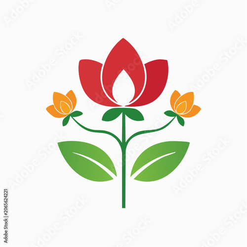 Stylized Flower Icon with Red and Orange Blossoms