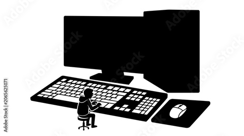 Person sitting at computer workstation desk.