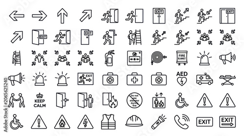 Quadro su tela Fire safety and emergency evacuation route signage icons.