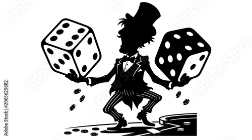 Silhouette of man with dice.