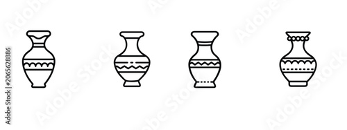 Bild auf Leinwand Ceramic vase pottery antique clay flowerpot urn jar web line icons set interior