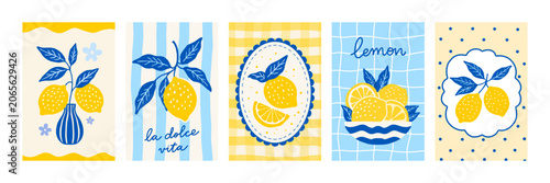 Φωτογραφία Lemon Mediterranean poster set Amalfi Capri coast style Italian citrus fruit print