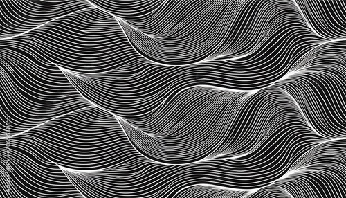 abstract black and white hand drawn wavy line drawing seamless pattern modern minimalist fine wave outline background creative monochrome wallpaper texture print