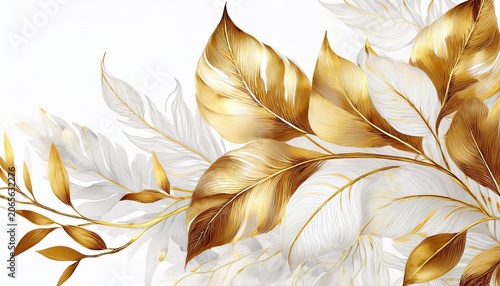 golden tropical background luxury watercolor wallpaper with white leaves and golden branch hand drawn isolated on white background elegant botanical design for banner invitation packaging