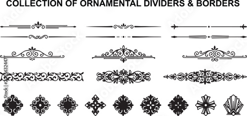 Collection of ornamental dividers and borders vintage decorative elements and design flourishes for graphic resources.