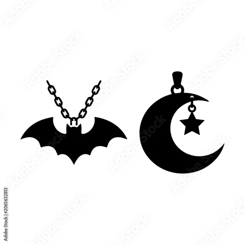 Картината върху платно Gothic style bat and crescent moon star pendant jewelry icons with crescent