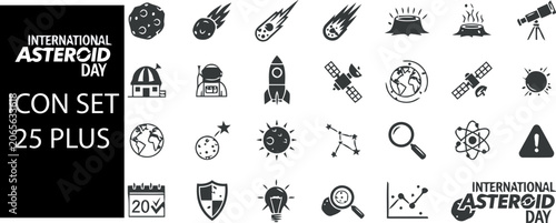 International asteroid day icon set