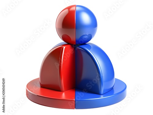 Split color spheres forming a stack
