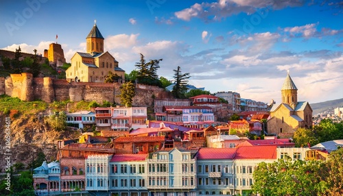 tbilisi old town skyline with historic church and colorful houses on hillside georgia georgian landmark combining architecture culture and urban landscape travel destination in caucasus region
