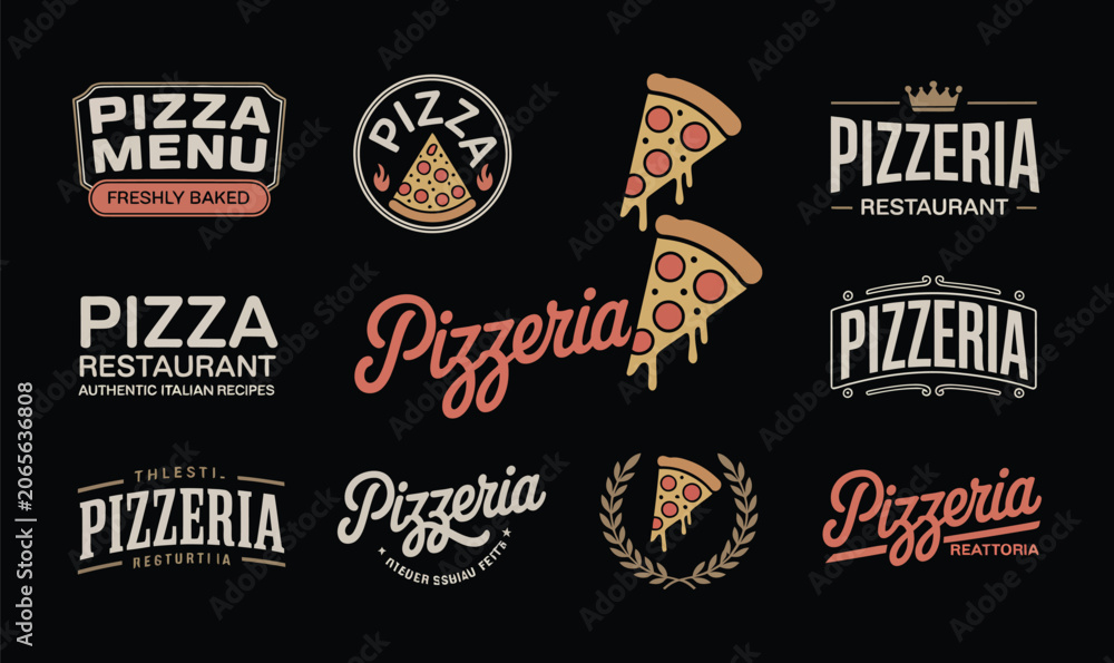 Fototapeta premium Pizza Restaurant Logo Badge Vector Collection for Pizzeria Menu Design and Fast Food Branding