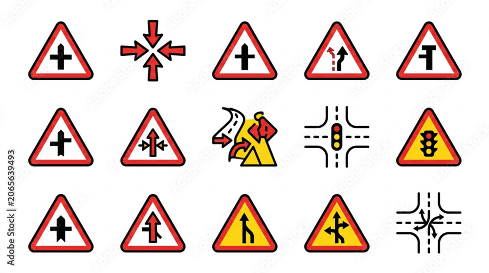 Naklejka premium Collection of various traffic and warning road signs.