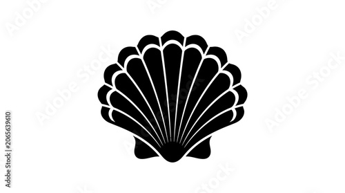 Black Scallop Shell Icon Graphic.