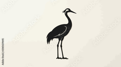 Black silhouette of a heron standing.
