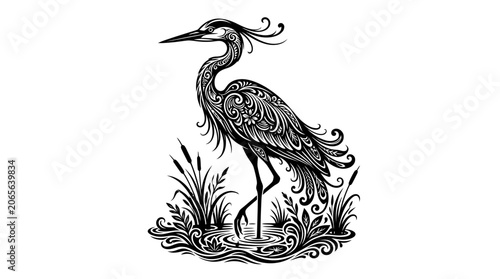 Detailed illustration of a heron bird.