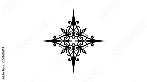 Intricate black ornamental design symbol.