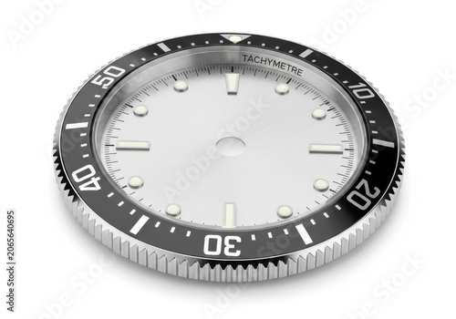 Close up of a watch bezel and dial with minute markers isolated on white background