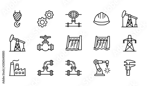 Foto Linear Industry and Infrastructure Icons Vector Collection for Manufacturing Ene