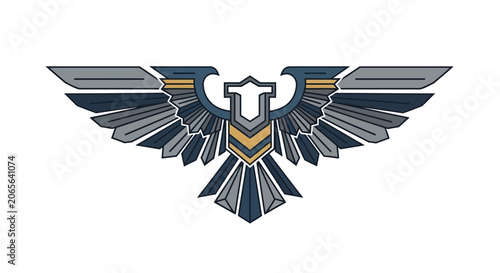 Stylized mechanical eagle crest emblem vector illustration.