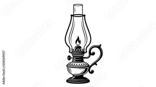 Vintage kerosene lamp with glass chimney.