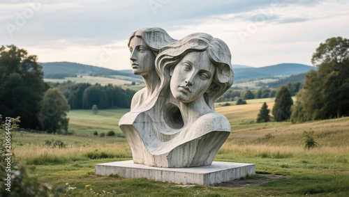 Serene Stone Faces in Verdant Landscape
