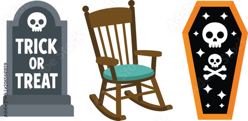 Photos Halloween spooky vector clip art set featuring a trick or treat tombstone old wo