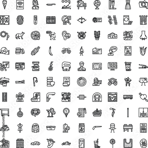 Картината върху платно Large set of outline style vector icons depicting miscellaneous symbols and obje