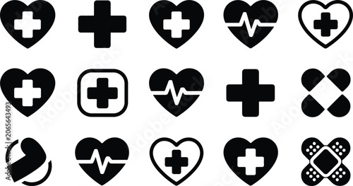 Photos Medical and healthcare icon set vector collection featuring hearts crosses pulse