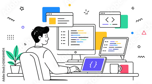 Modern Digital Workspace Illustration for Remote Developers