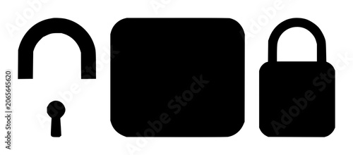 Padlock set with solid black icon and white background featuring secure, checkout, lock symbol with security and protection