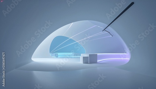 Modern futuristic interior with sleek curved design and ambient lighting