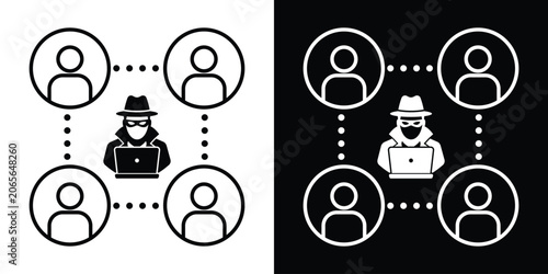 Cuadro en lienzo Spy hacker spying on connected network users