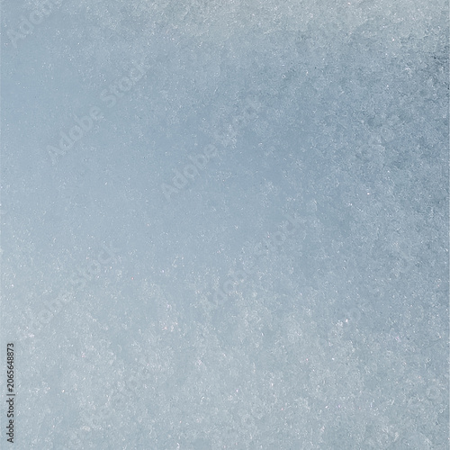 Macro photography of natural coarse snow texture with soft sunlight and subtle blue transitions, square crop