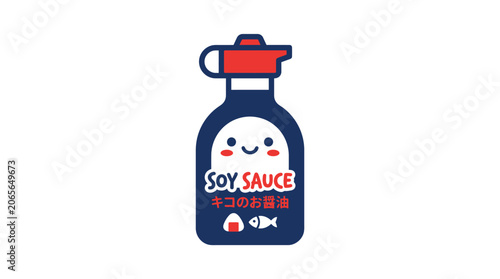 Cute cartoon soy sauce bottle vector illustration.