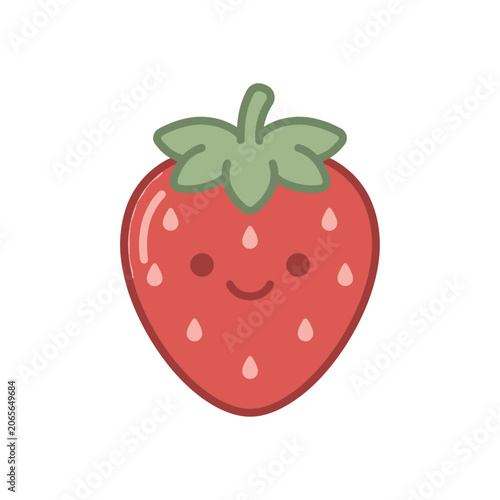 Cute cartoon strawberry character with a happy smiling face.
