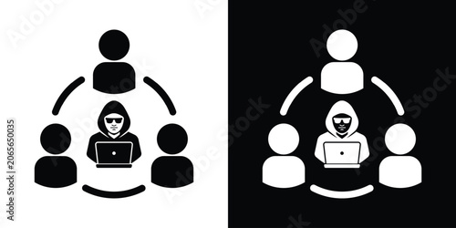 Foto Cyber criminal sitting in the middle of a user ring