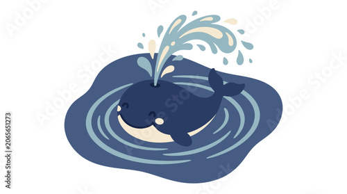 Tableau sur toile Cute cartoon whale spouting water in the ocean.