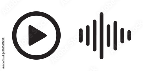 Audio play circle button icon with waveform frequency visual sound bars for media interface.
