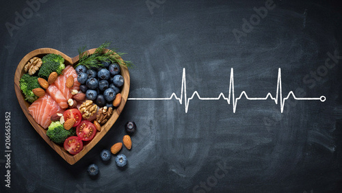healthy food on blackboard