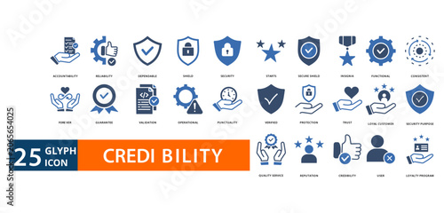 Obraz na plátne credibility icon set with accountability, reliability,
dependable, shield, secur