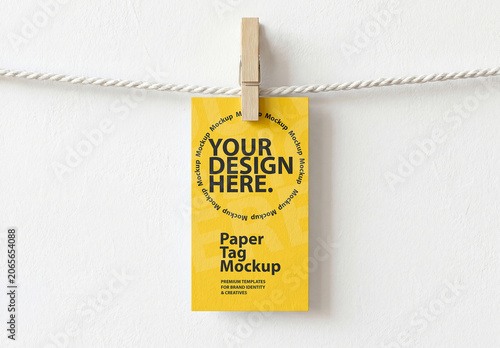 Vertical Paper Label Tag Mockup on clothespin